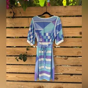 Vintage Blue and Purple Geometric Print Women's Dress